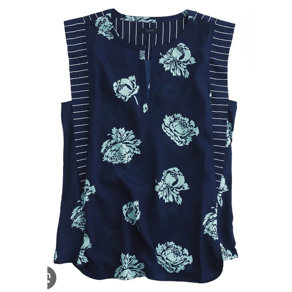 Lot of 2 J.Crew Navy Tops Striped Bib and Peony Print - Picture 4 of 9